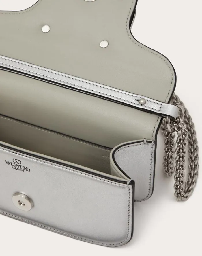 Valentino Shoulder Bags Woman Small Valentino Garavani Loc Metallic Calfskin Shoulder Bag For Woman In Silver Silver Valentino Shoulder Bags Woman Small Valentino Garavani Loc Metallic Calfskin Shoulder Bag For Woman In Silver Silver