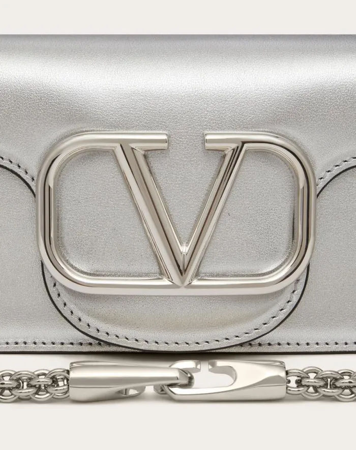 Valentino Shoulder Bags Woman Small Valentino Garavani Loc Metallic Calfskin Shoulder Bag For Woman In Silver Silver Valentino Shoulder Bags Woman Small Valentino Garavani Loc Metallic Calfskin Shoulder Bag For Woman In Silver Silver