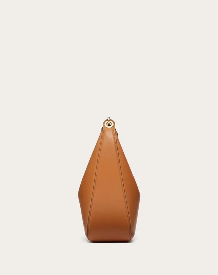 Valentino Shoulder Bags Woman Vlogo Moon Medium Grainy Calfskin Hobo Bag With Chain For Woman In Black Black