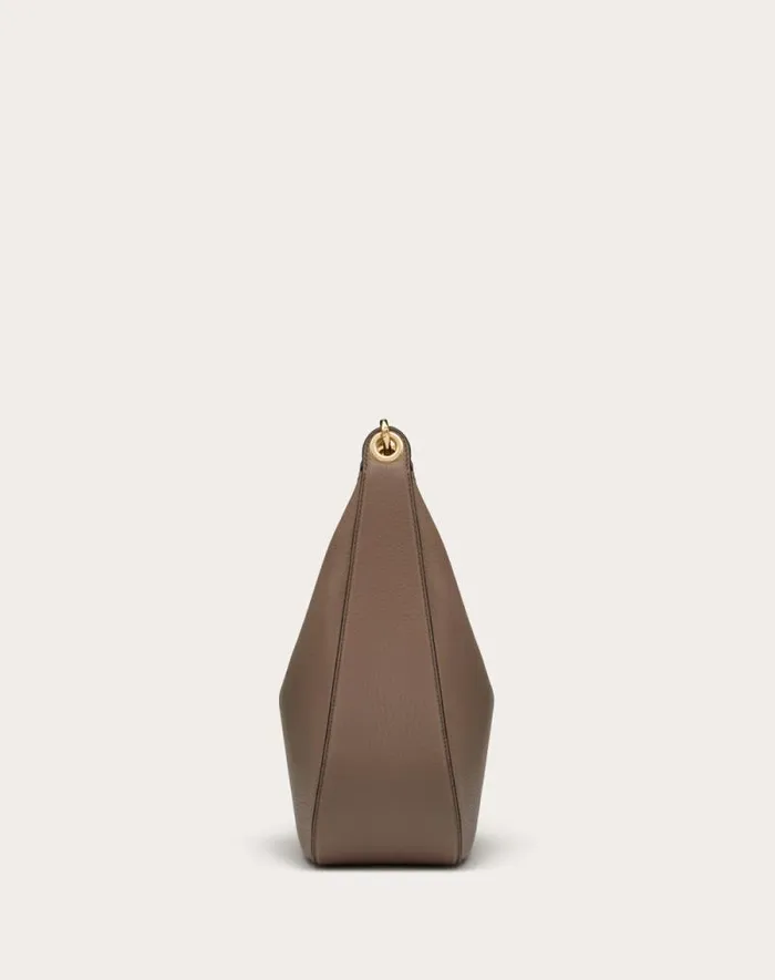 Valentino Shoulder Bags Woman Vlogo Moon Medium Grainy Calfskin Hobo Bag With Chain For Woman In Black Black