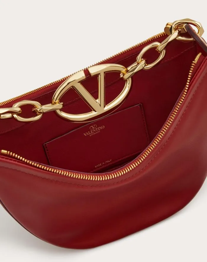 Valentino Shoulder Bags Woman Vlogo Moon Mini Hobo Bag In Nappa Leather With Chain For Woman In Camellia Camellia