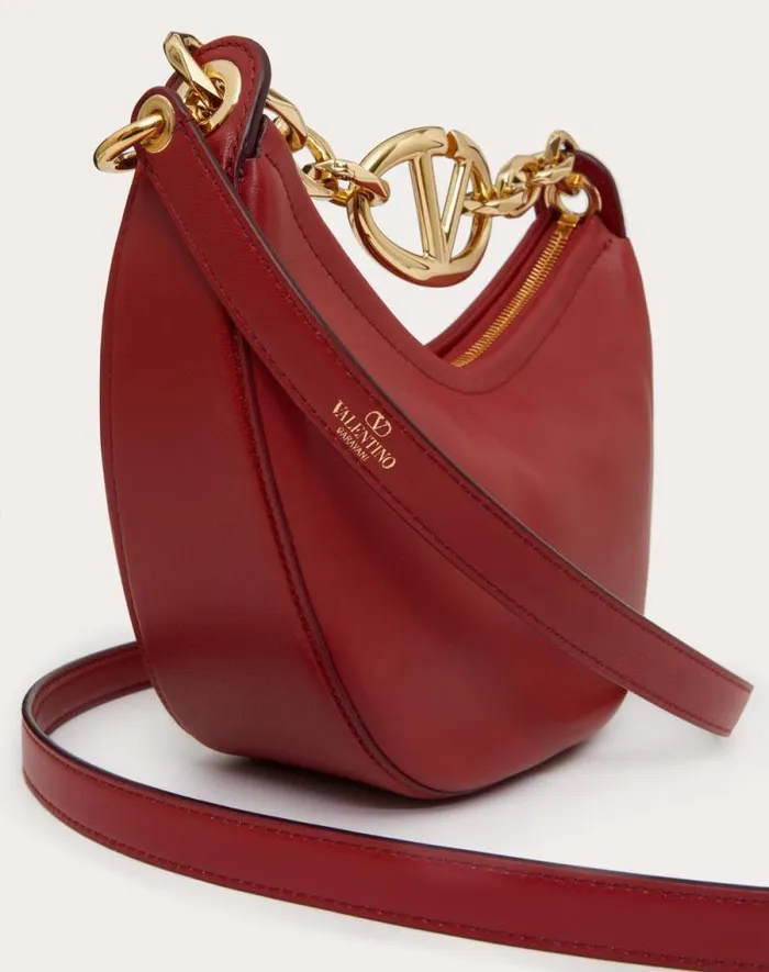 Valentino Shoulder Bags Woman Vlogo Moon Mini Hobo Bag In Nappa Leather With Chain For Woman In Camellia Camellia