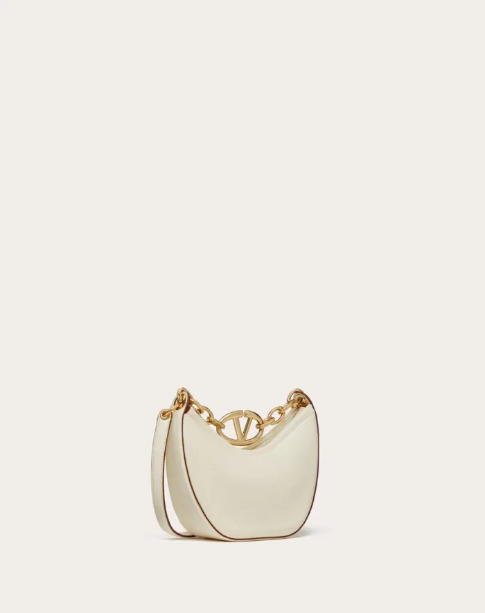 Valentino Shoulder Bags Woman Vlogo Moon Mini Hobo Bag In Nappa Leather With Chain For Woman In Camellia Camellia