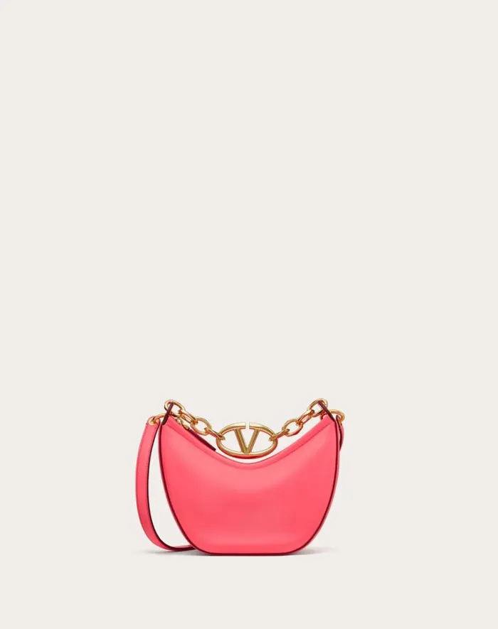 Valentino Shoulder Bags Woman Vlogo Moon Mini Hobo Bag In Nappa Leather With Chain For Woman In Camellia Camellia