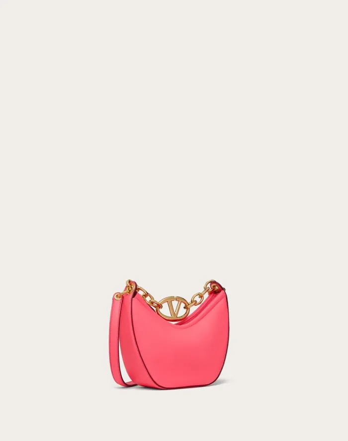 Valentino Shoulder Bags Woman Vlogo Moon Mini Hobo Bag In Nappa Leather With Chain For Woman In Camellia Camellia
