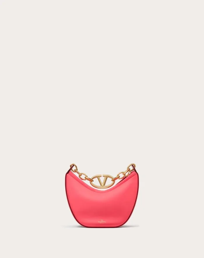 Valentino Shoulder Bags Woman Vlogo Moon Mini Hobo Bag In Nappa Leather With Chain For Woman In Camellia Camellia