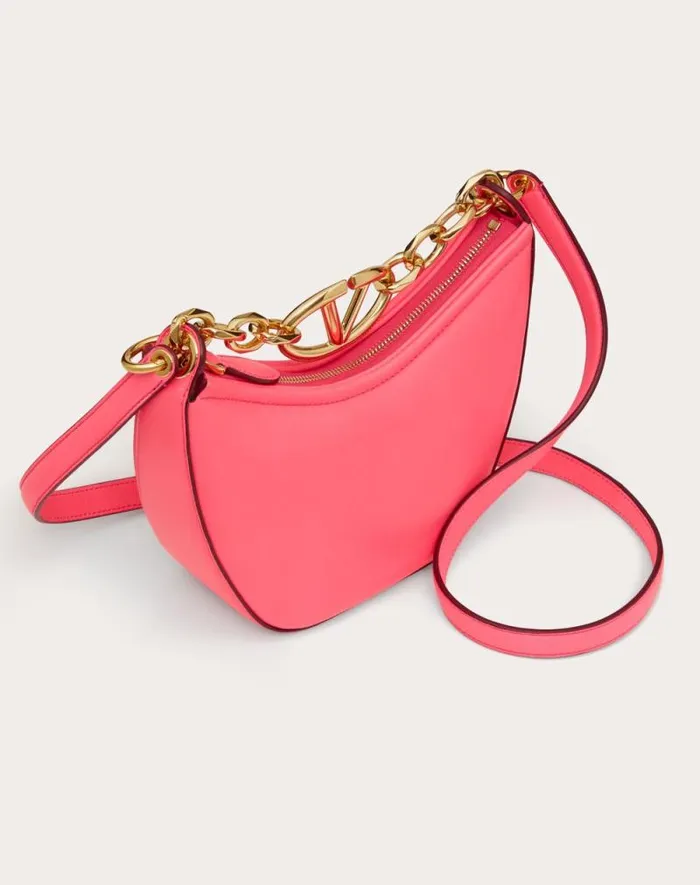 Valentino Shoulder Bags Woman Vlogo Moon Mini Hobo Bag In Nappa Leather With Chain For Woman In Camellia Camellia