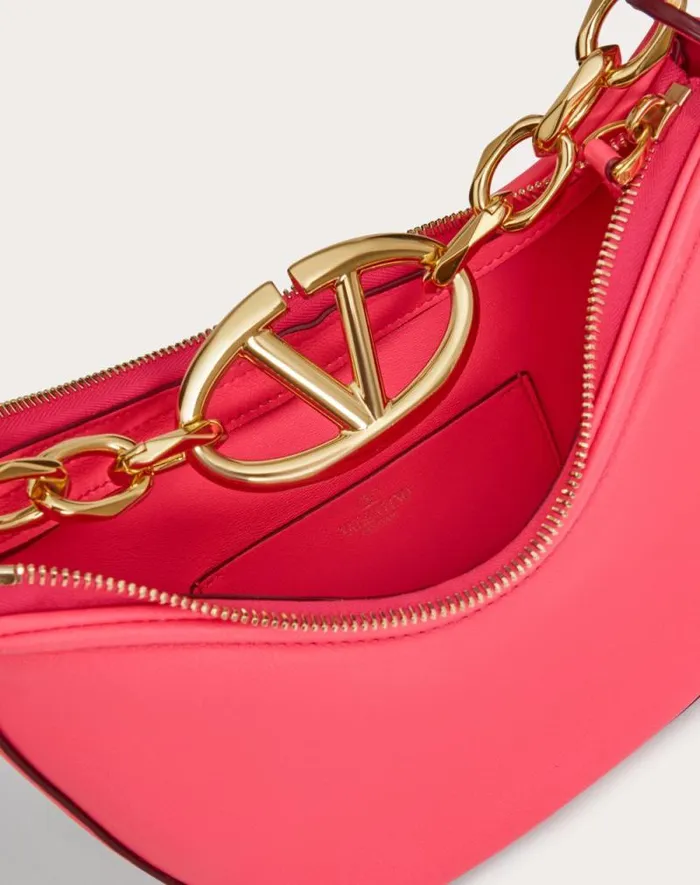 Valentino Shoulder Bags Woman Vlogo Moon Mini Hobo Bag In Nappa Leather With Chain For Woman In Camellia Camellia