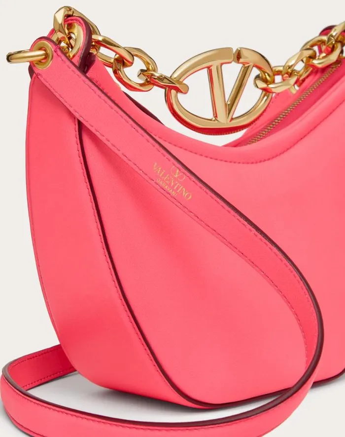 Valentino Shoulder Bags Woman Vlogo Moon Mini Hobo Bag In Nappa Leather With Chain For Woman In Camellia Camellia