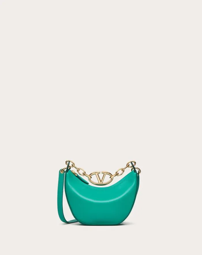 Valentino Shoulder Bags Woman Vlogo Moon Mini Hobo Bag In Nappa Leather With Chain For Woman In Camellia Camellia