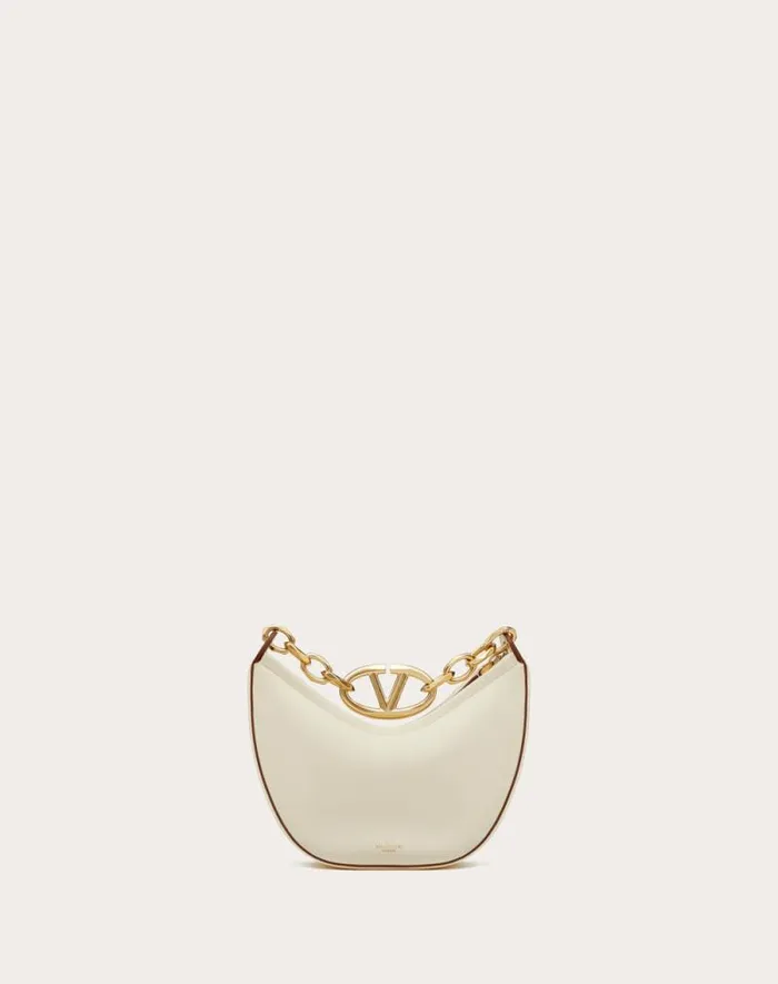 Valentino Shoulder Bags Woman Vlogo Moon Mini Hobo Bag In Nappa Leather With Chain For Woman In Camellia Camellia