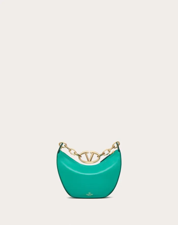 Valentino Shoulder Bags Woman Vlogo Moon Mini Hobo Bag In Nappa Leather With Chain For Woman In Camellia Camellia
