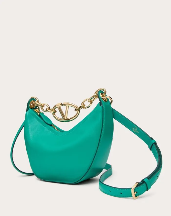 Valentino Shoulder Bags Woman Vlogo Moon Mini Hobo Bag In Nappa Leather With Chain For Woman In Camellia Camellia
