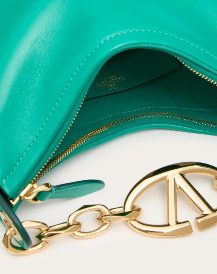 Valentino Shoulder Bags Woman Vlogo Moon Mini Hobo Bag In Nappa Leather With Chain For Woman In Camellia Camellia