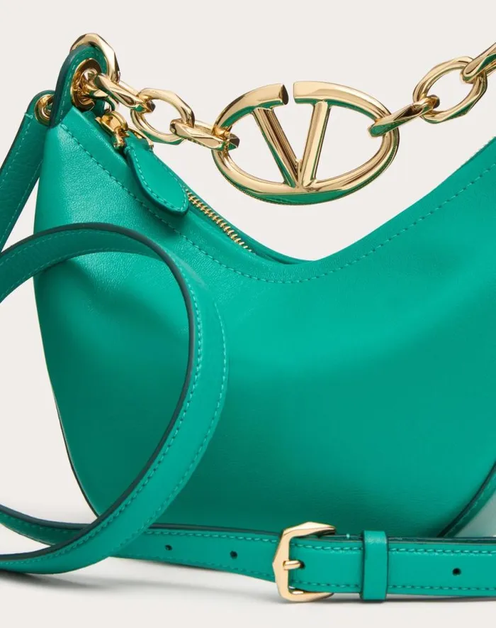 Valentino Shoulder Bags Woman Vlogo Moon Mini Hobo Bag In Nappa Leather With Chain For Woman In Camellia Camellia