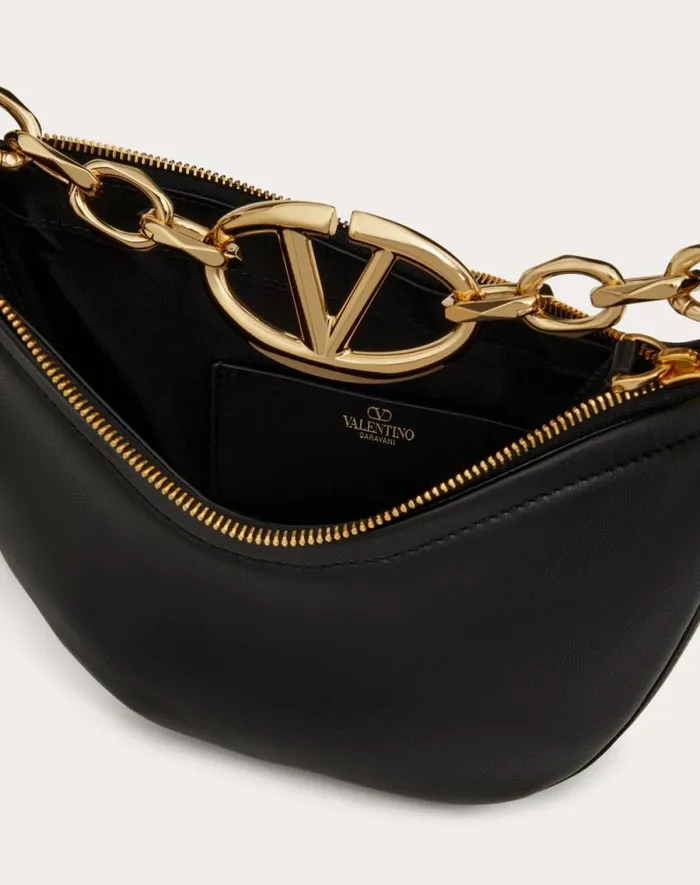 Valentino Shoulder Bags Woman Vlogo Moon Mini Hobo Bag In Nappa Leather With Chain For Woman In Camellia Camellia