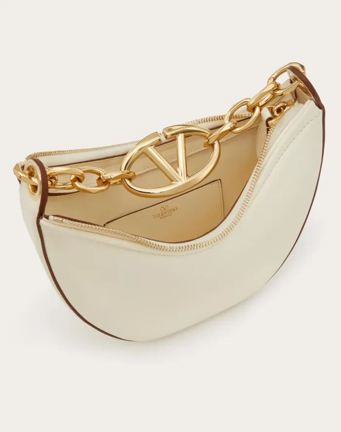 Valentino Shoulder Bags Woman Vlogo Moon Mini Hobo Bag In Nappa Leather With Chain For Woman In Camellia Camellia