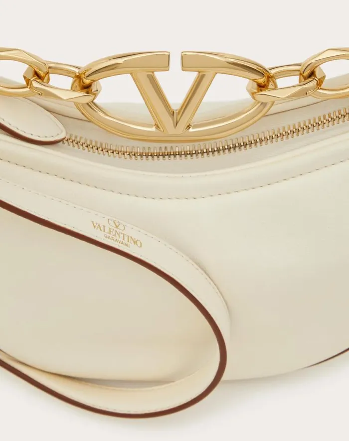 Valentino Shoulder Bags Woman Vlogo Moon Mini Hobo Bag In Nappa Leather With Chain For Woman In Camellia Camellia