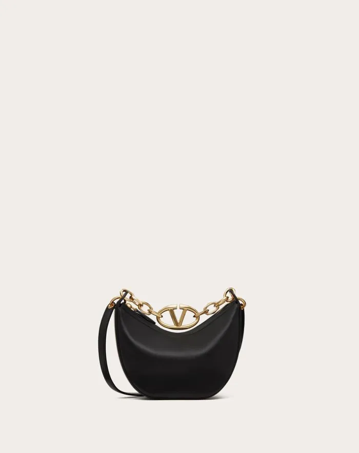 Valentino Shoulder Bags Woman Vlogo Moon Mini Hobo Bag In Nappa Leather With Chain For Woman In Camellia Camellia