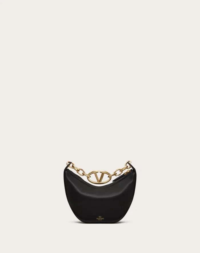 Valentino Shoulder Bags Woman Vlogo Moon Mini Hobo Bag In Nappa Leather With Chain For Woman In Camellia Camellia