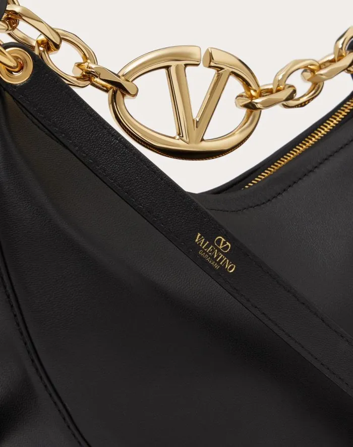 Valentino Shoulder Bags Woman Vlogo Moon Mini Hobo Bag In Nappa Leather With Chain For Woman In Camellia Camellia