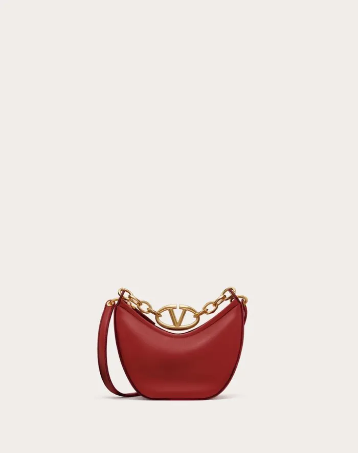 Valentino Shoulder Bags Woman Vlogo Moon Mini Hobo Bag In Nappa Leather With Chain For Woman In Camellia Camellia