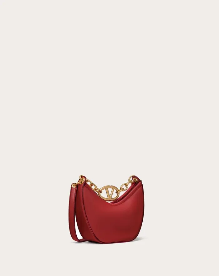Valentino Shoulder Bags Woman Vlogo Moon Mini Hobo Bag In Nappa Leather With Chain For Woman In Camellia Camellia