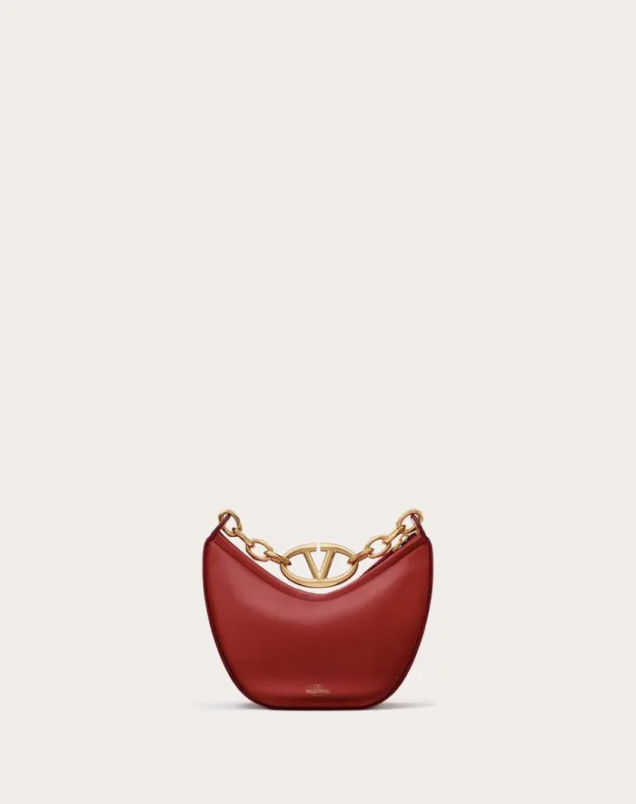 Valentino Shoulder Bags Woman Vlogo Moon Mini Hobo Bag In Nappa Leather With Chain For Woman In Camellia Camellia