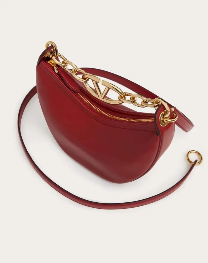 Valentino Shoulder Bags Woman Vlogo Moon Mini Hobo Bag In Nappa Leather With Chain For Woman In Camellia Camellia