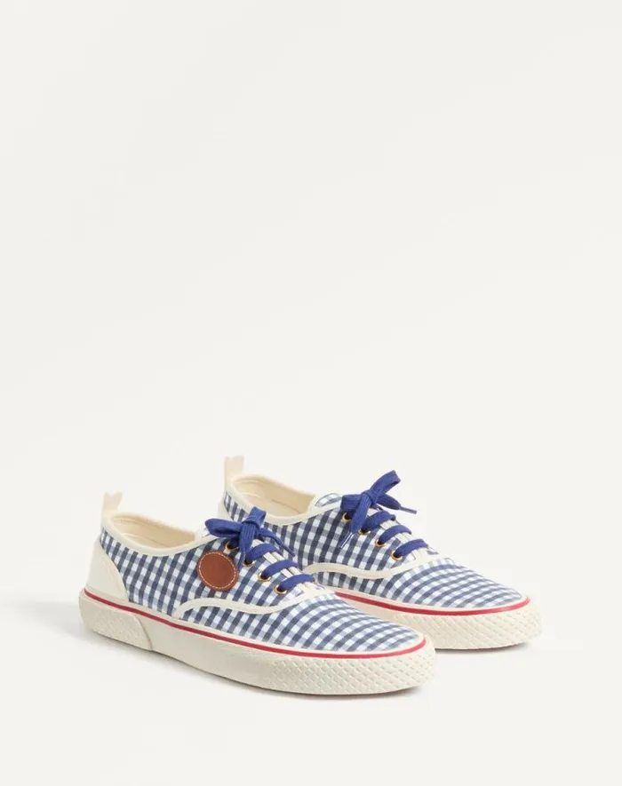 Valentino Sneakers Man Nojoke Sneaker In Canvas Fabric With Vichy Print For Man In Ivoryindigocuir Ivoryindigocuir Valentino Sneakers Man Nojoke Sneaker In Canvas Fabric With Vichy Print For Man In Ivoryindigocuir Ivoryindigocuir