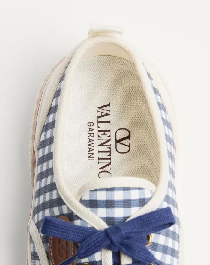 Valentino Sneakers Man Nojoke Sneaker In Canvas Fabric With Vichy Print For Man In Ivoryindigocuir Ivoryindigocuir Valentino Sneakers Man Nojoke Sneaker In Canvas Fabric With Vichy Print For Man In Ivoryindigocuir Ivoryindigocuir