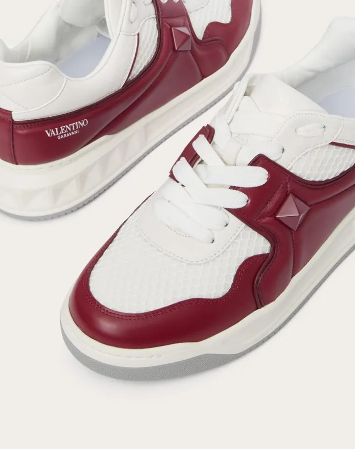Valentino Sneakers Man One Stud Lowtop Mesh And Nappa Leather Sneaker For Man In Redwhite Redwhite Valentino Sneakers Man One Stud Lowtop Mesh And Nappa Leather Sneaker For Man In Redwhite Redwhite