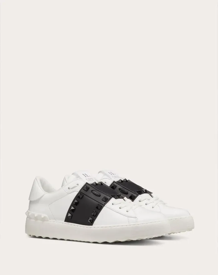 Valentino Sneakers Woman Rockstud Untitled Sneaker In Calfskin Leather With Tonal Studs For Woman In White Black White Black