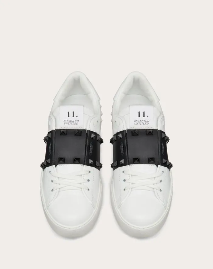 Valentino Sneakers Woman Rockstud Untitled Sneaker In Calfskin Leather With Tonal Studs For Woman In White Black White Black