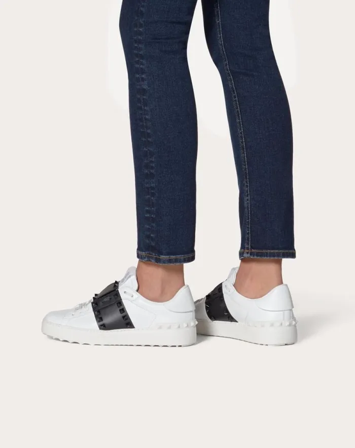 Valentino Sneakers Woman Rockstud Untitled Sneaker In Calfskin Leather With Tonal Studs For Woman In White Black White Black
