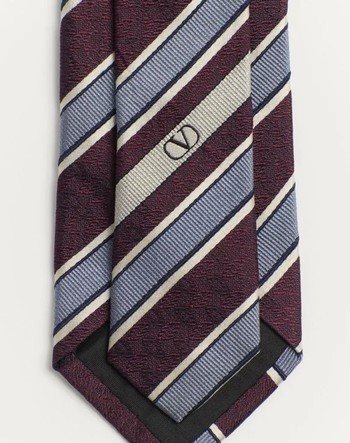 Valentino Soft Accessories Man Valentie Striped Silk Tie For Man In Maroonazureivorynavy Maroonazureivorynavy