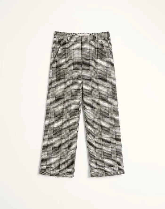 Valentino Suits Man Wool Pants With Turnups With Check Pattern On Houndstooth For Man In Ivoryblack Ivoryblack Valentino Suits Man Wool Pants With Turnups With Check Pattern On Houndstooth For Man In Ivoryblack Ivoryblack