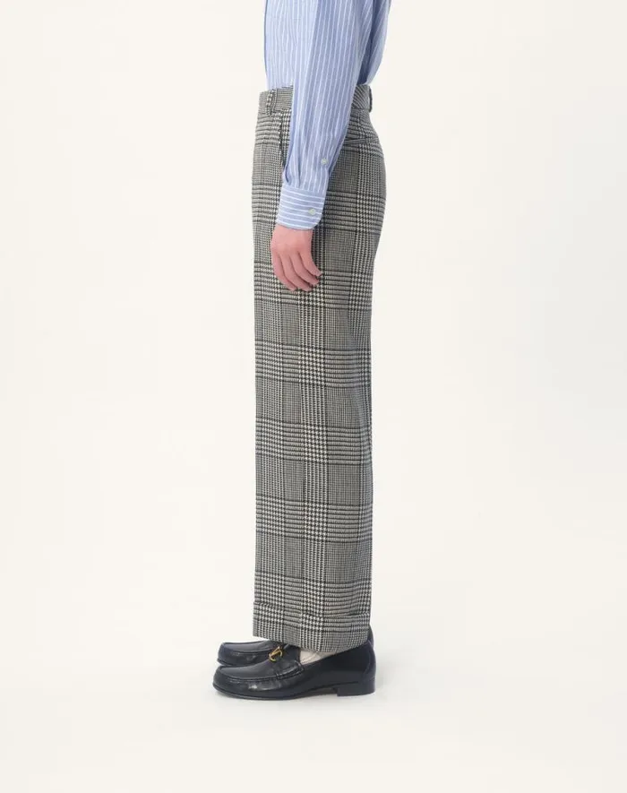 Valentino Suits Man Wool Pants With Turnups With Check Pattern On Houndstooth For Man In Ivoryblack Ivoryblack
