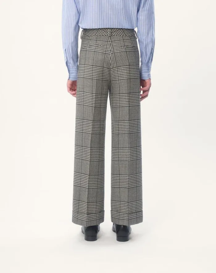 Valentino Suits Man Wool Pants With Turnups With Check Pattern On Houndstooth For Man In Ivoryblack Ivoryblack