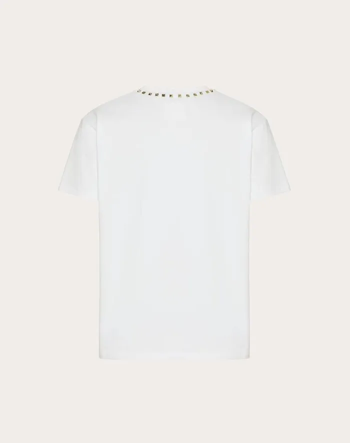 Valentino Tshirts And Sweatshirts Man Cotton Crewneck Tshirt With Black Untitled Studs For Man In Navy Navy