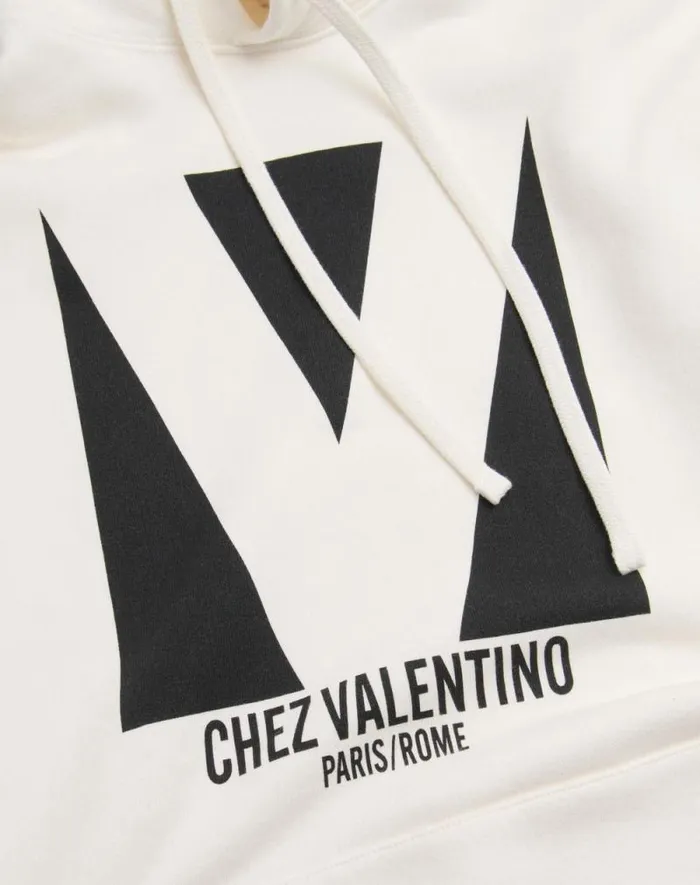Valentino Tshirts And Sweatshirts Man Cotton Hooded Sweatshirt With Chez Valentino Print For Man In Black Black Valentino Tshirts And Sweatshirts Man Cotton Hooded Sweatshirt With Chez Valentino Print For Man In Black Black