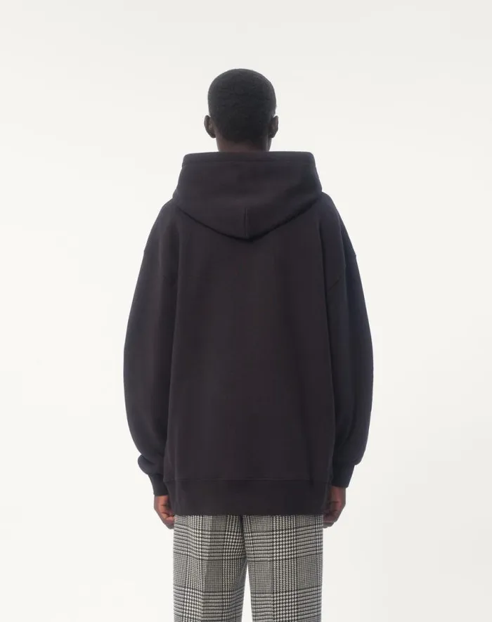 Valentino Tshirts And Sweatshirts Man Cotton Hooded Sweatshirt With Chez Valentino Print For Man In Black Black Valentino Tshirts And Sweatshirts Man Cotton Hooded Sweatshirt With Chez Valentino Print For Man In Black Black