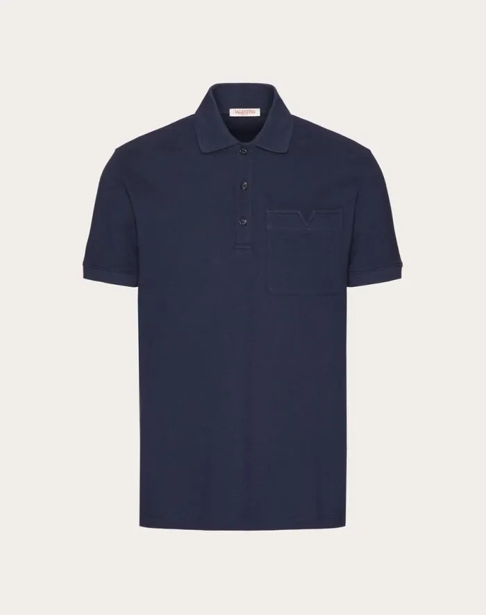 Valentino Tshirts And Sweatshirts Man Cotton Piqu Polo Shirt With Topstitched V Detail For Man In Navy Navy