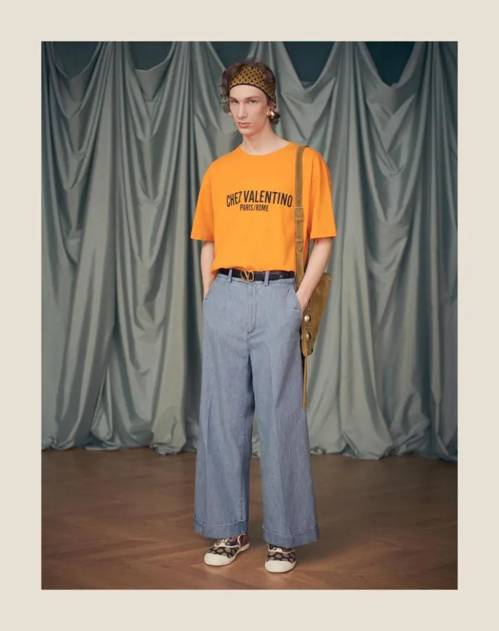 Valentino Tshirts And Sweatshirts Man Cotton Tshirt With Chez Valentino Print For Man In Orange Orange Valentino Tshirts And Sweatshirts Man Cotton Tshirt With Chez Valentino Print For Man In Orange Orange
