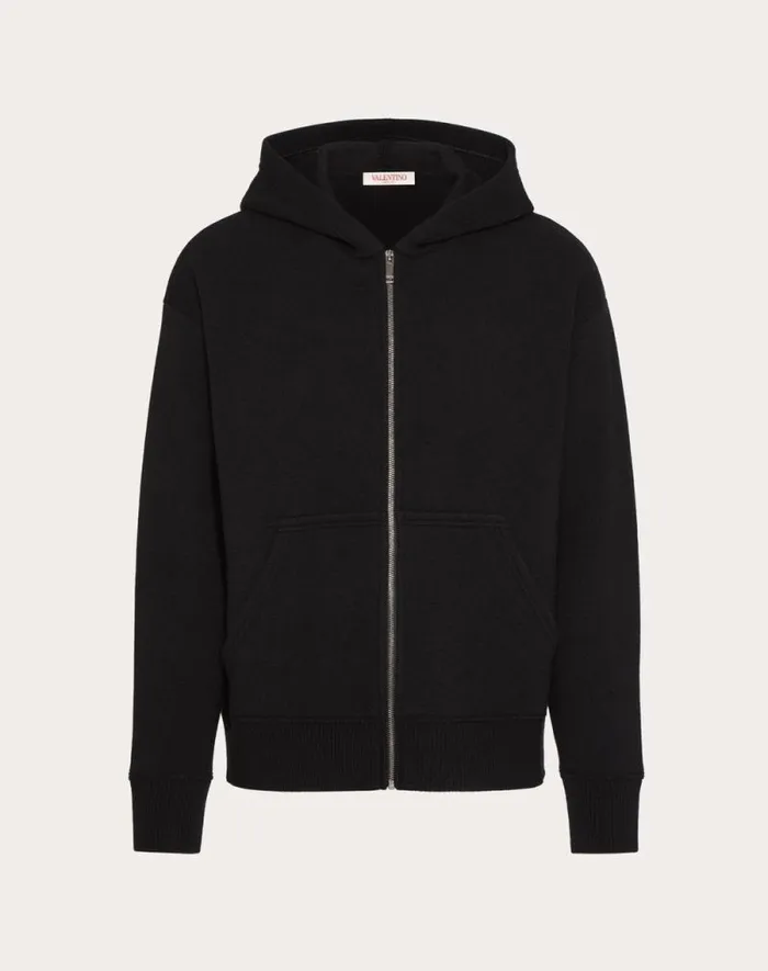 Valentino Tshirts And Sweatshirts Man Hooded Wool Sweatshirt For Man In Black Black