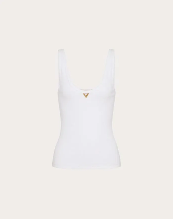 Valentino Tshirts And Sweatshirts Woman Ribbed Cotton Top For Woman In White White