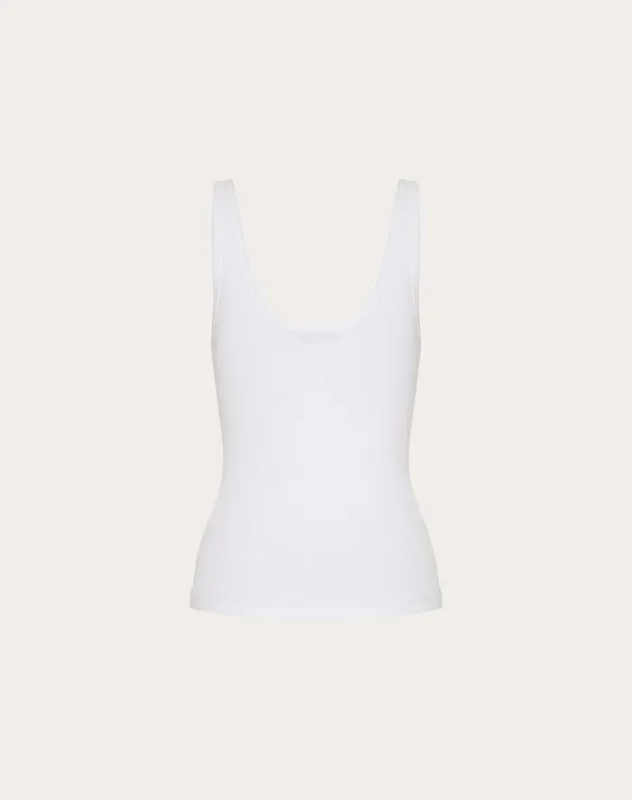 Valentino Tshirts And Sweatshirts Woman Ribbed Cotton Top For Woman In White White Valentino Tshirts And Sweatshirts Woman Ribbed Cotton Top For Woman In White White