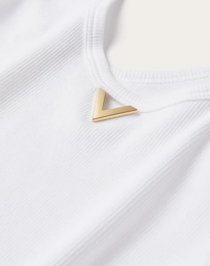 Valentino Tshirts And Sweatshirts Woman Ribbed Cotton Top For Woman In White White Valentino Tshirts And Sweatshirts Woman Ribbed Cotton Top For Woman In White White