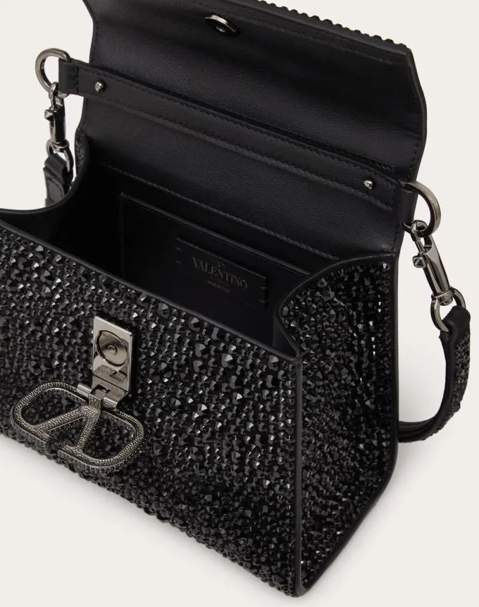 Valentino Top Handle Bags Woman Mini Vsling Handbag With Sparkling Embroidery For Woman In Black Black Valentino Top Handle Bags Woman Mini Vsling Handbag With Sparkling Embroidery For Woman In Black Black