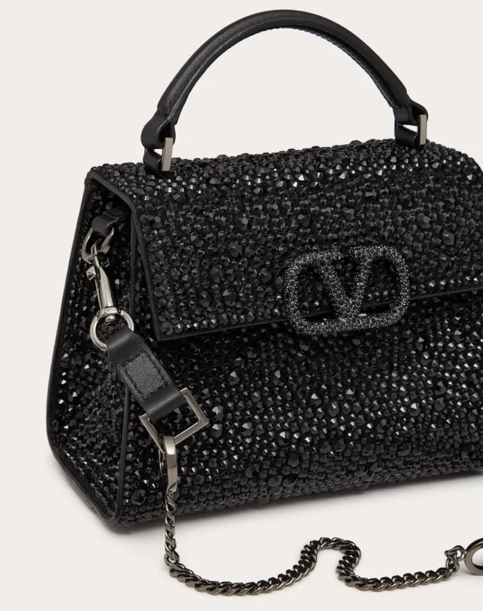 Valentino Top Handle Bags Woman Mini Vsling Handbag With Sparkling Embroidery For Woman In Black Black Valentino Top Handle Bags Woman Mini Vsling Handbag With Sparkling Embroidery For Woman In Black Black